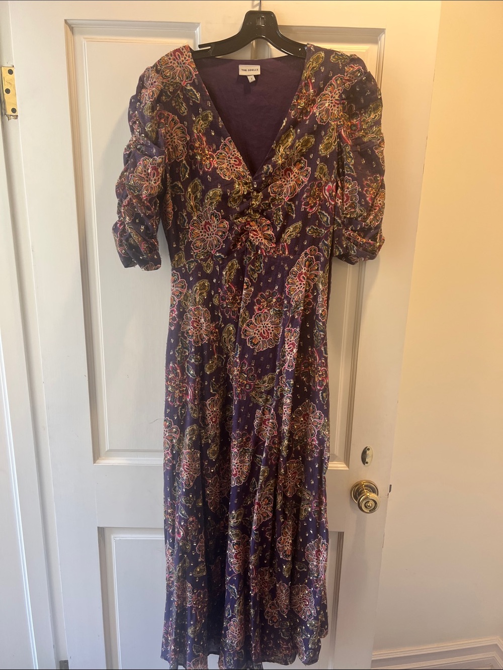 Purple Floral Wrap Maxi Dress with Tie Waist